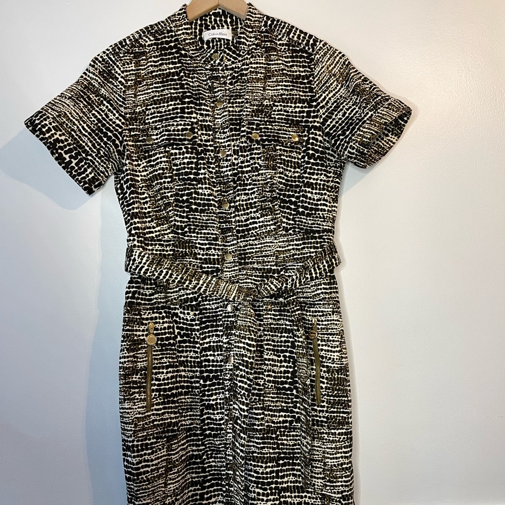 Calvin Klein Animal Print Button-Up Dress, Size 6